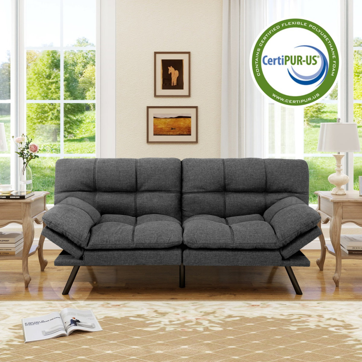 Ebern Designs 71" Couches For Living Room, Futon Sofa Bed With Memory ...