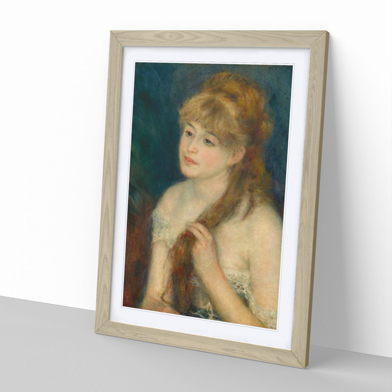 Woman Braiding Her Hair by Pierre-Auguste Renoir - Picture Frame Painting, 48cm H x 36cm W x 2cm D, Oak