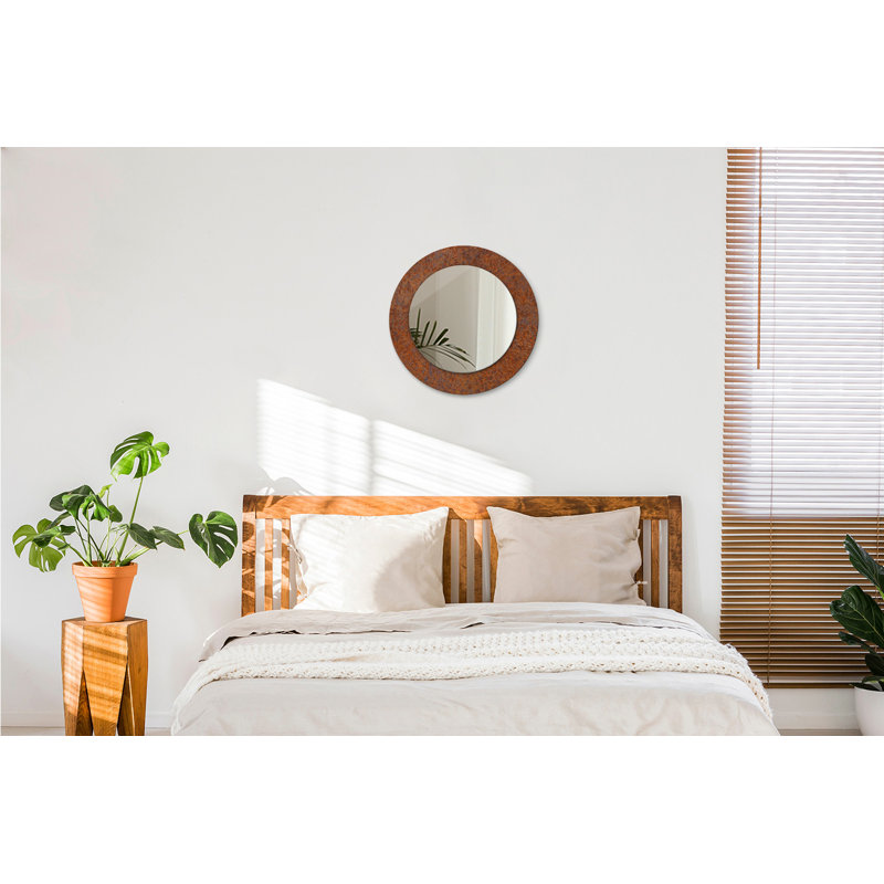 Huldar Glass Flat Wall Mirror, Brown Rusted Metal, 50cm H x 50cm W