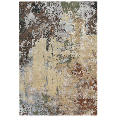 Tapis beige / brun en laine noué à la main