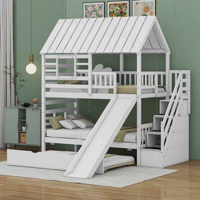 Bahati Verity Loft Bed With Tent And Tower, Rustic Pinewood And MDF, White