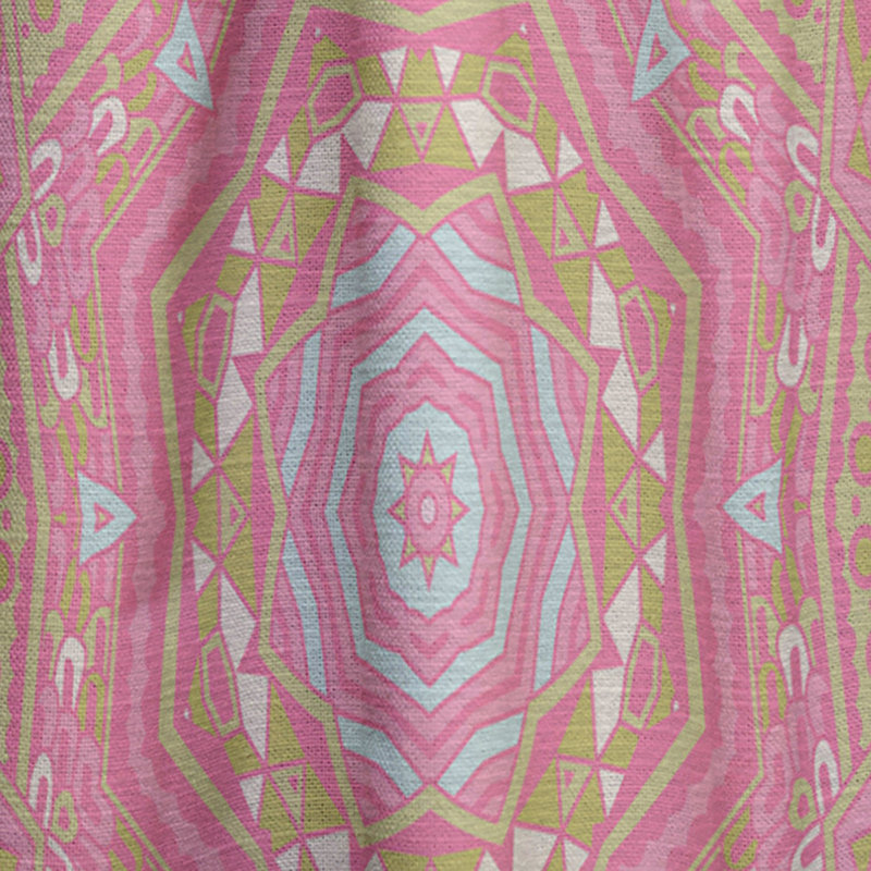 Pink and Green Star Mandala - Bohemian Curtain - Velvet Room darkening - 1 panel, 52"W x 84"L