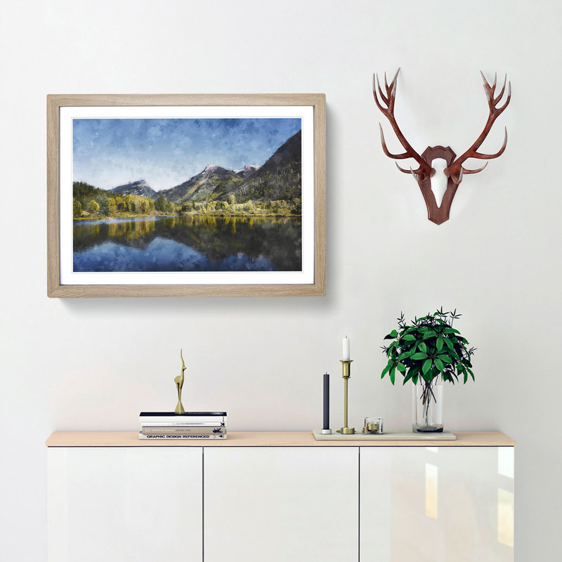 Alpine Lake In Colorado - Picture Frame Painting Print, Oak, 45cm H x 63cm W x 2cm D