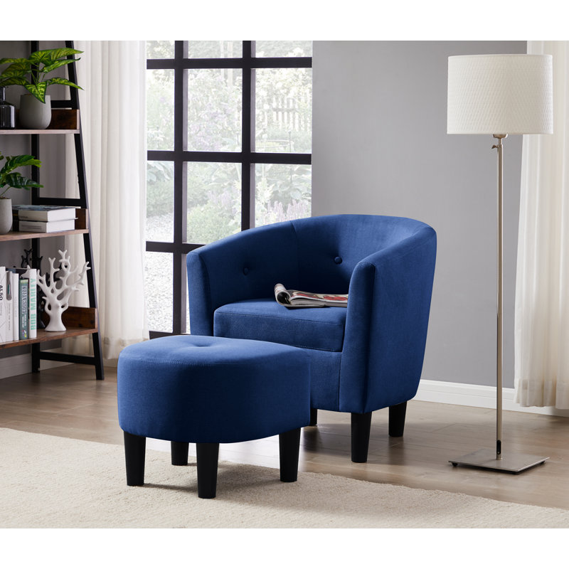 Daugirdas Upholstered Barrel Chair with Ottoman, Blue Polyester Blend