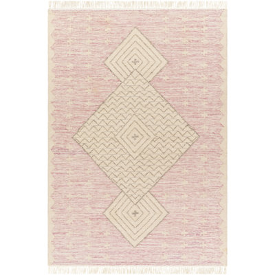 Tapis intérieur / extérieur rose / crème tissé à la main Malti