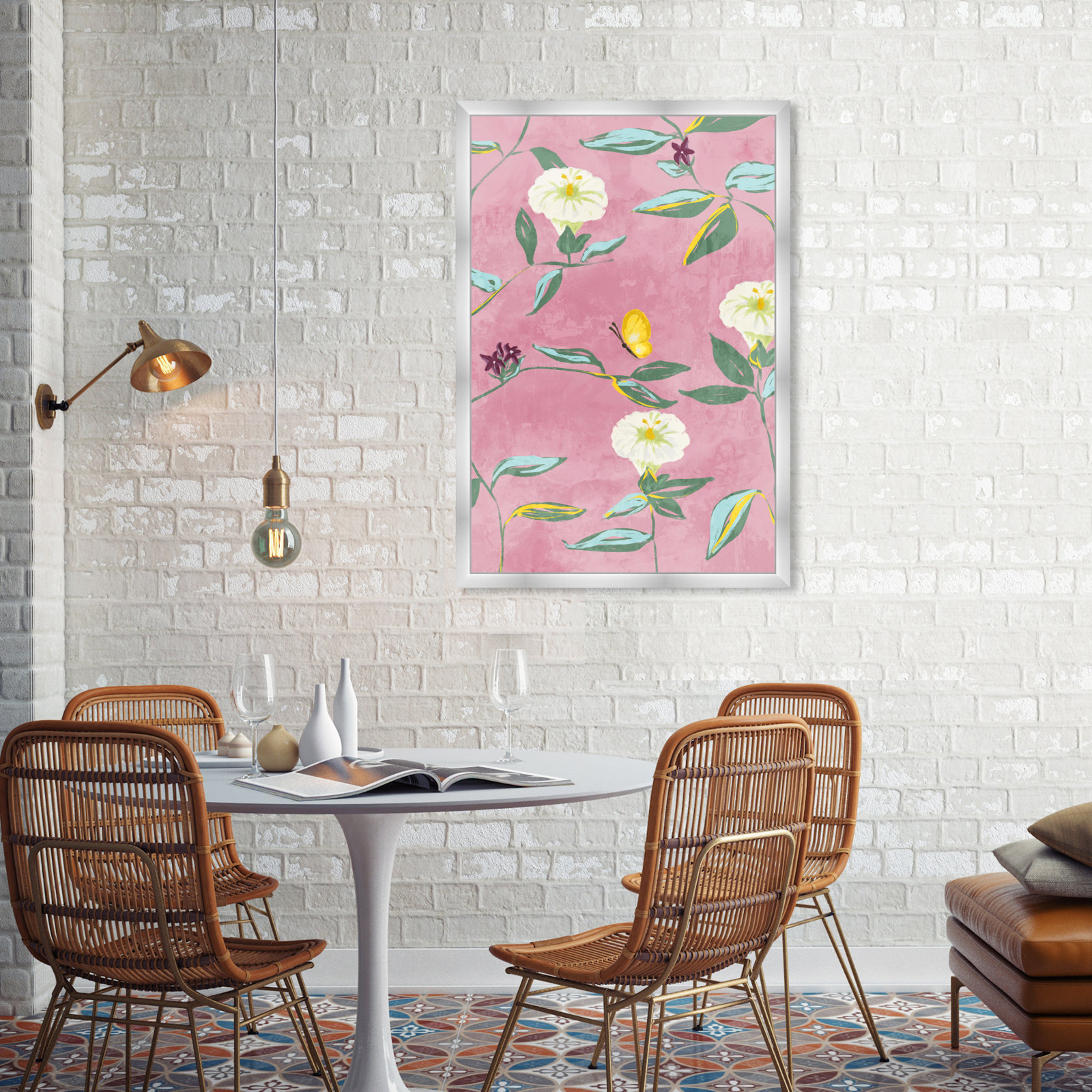 Floral Spring Tapestry Pattern Print, 38" H x 26" W, Silver