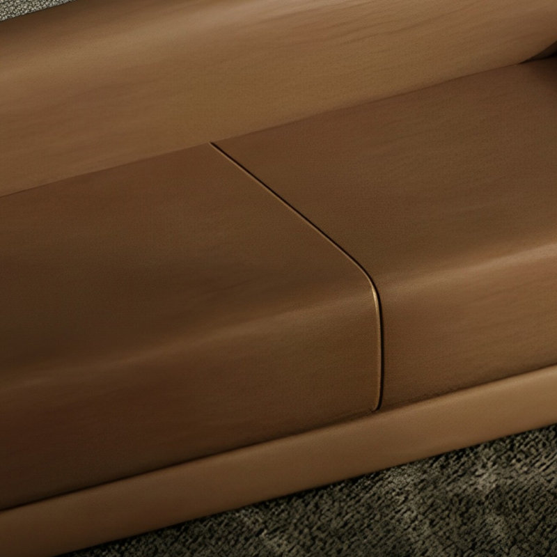 Banc rembourré en cuir véritable Nevaehmarie, H 19,68 po x l 59,05 po x P 19,68 po, Café