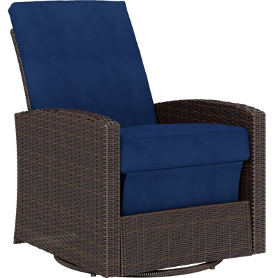 Dark Blue Patio Chair With Recliner Feature - Water Cushions For Lawn, Balcony, Poolside Swivel Recliner, Cushions, Reclining , , 360 Rotation Backyard, Deck