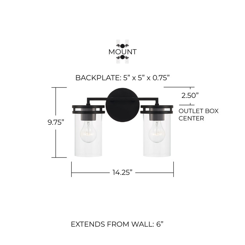 2 - Light Dimmable Vanity Light, Matte Black