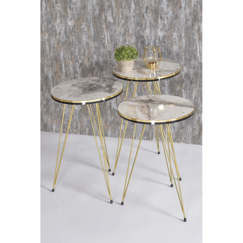 Luka Living Room Table Set, White Marble