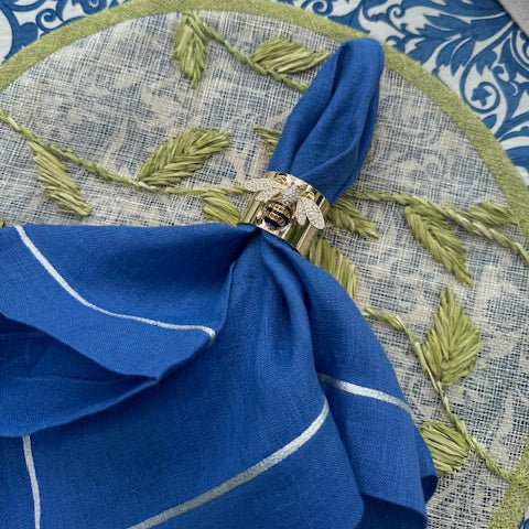 Silver trim dinner napkins, Bright Blue