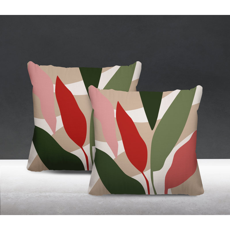 Jeté carré en polyester / mélange de polyester intérieur / extérieur, L 15 po x H 15 po, Rouge / Beige