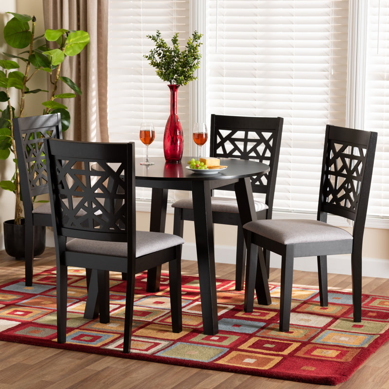 4 - Person Four Leg Dining Set, Beige/Dark Brown