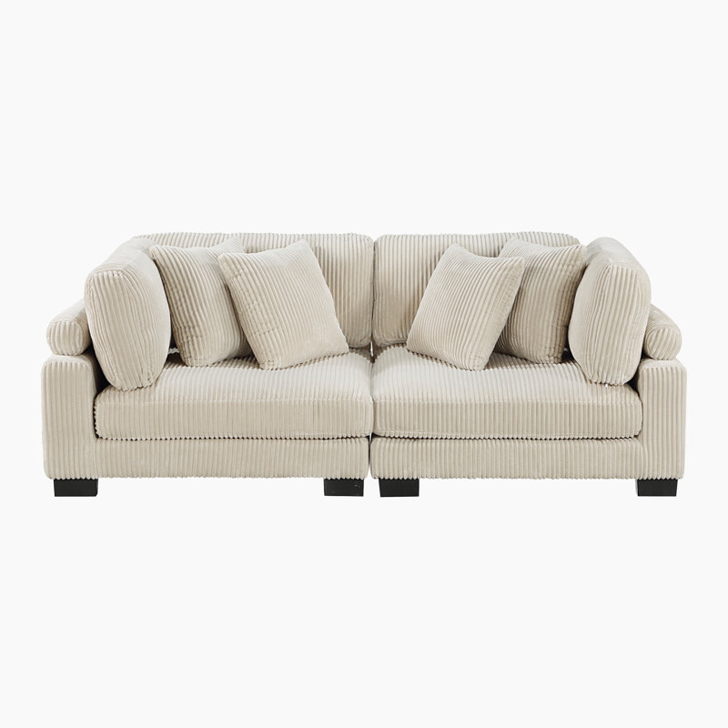 Brinsley 90" Modern Modular Sofa with Corduroy Fabric, Adjustable Armrests & 4 Pillows, Beige Corduroy
