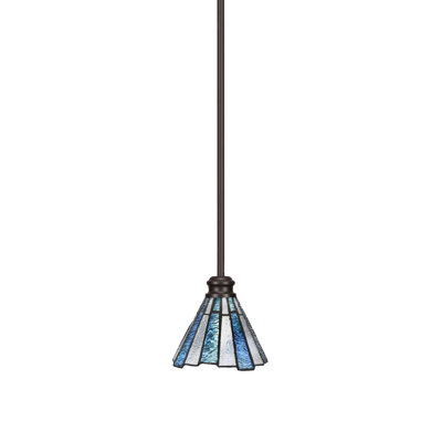 Edge Stem Hung Mini Pendant Shown With 7" Sea Ice Art Glass