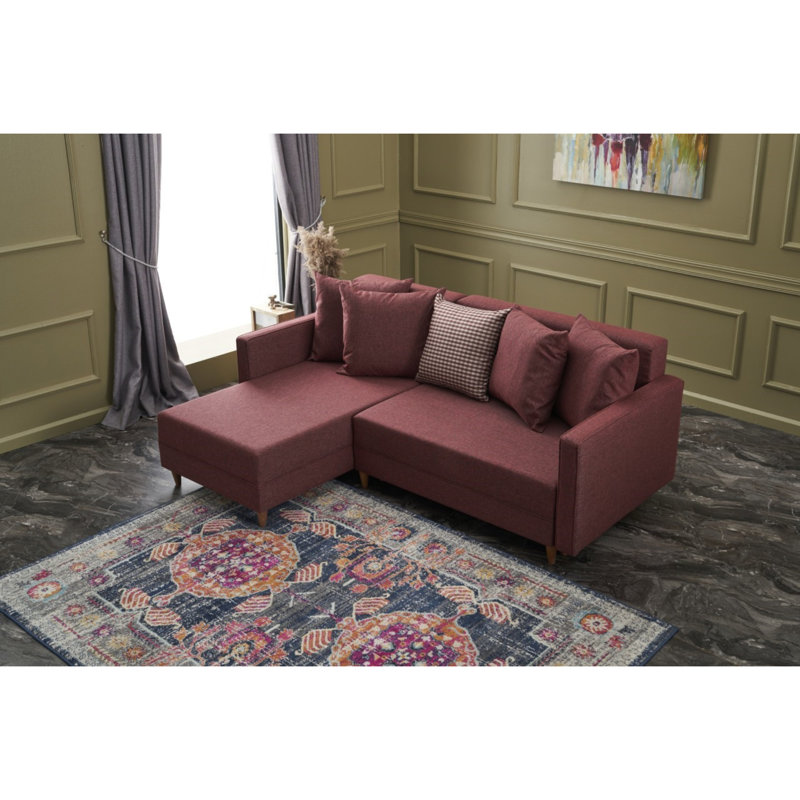 Canapé-lit Everdina, Accoudoir à gauche (vu de face), 100 % polyester rouge bordeaux