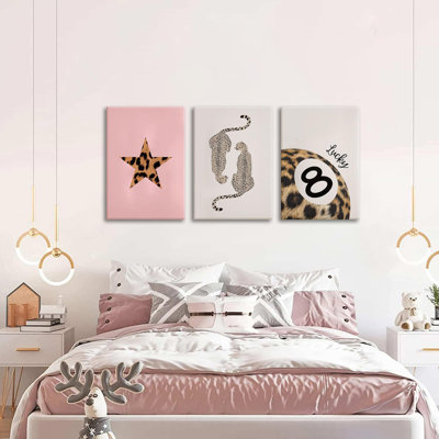3 pièces guépard art mural léopard animalier, impressions sur toile encadrées roses géniales Lucky 8 balles affiches décoratives peintures esthétiques Y2k pour chambre à coucher appartement dortoir salle de bain salon