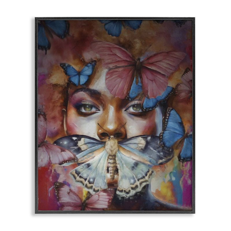 Estampe numérique Moths & Flutterby, portrait par Jesse Keith, H 14 po x l 11 po, Giclée encadrée noir minuit