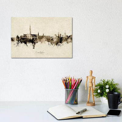 Salisbury England Skyline Vintage by Michael Tompsett - Wrapped Canvas Print