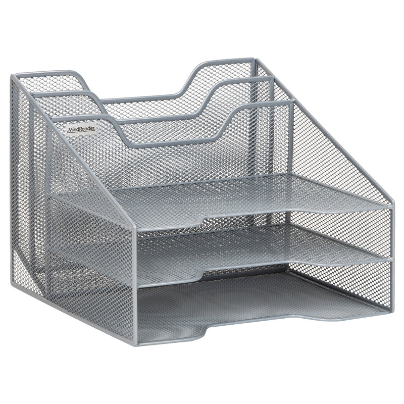 Organisateur de dossiers en maille métallique Mind Reader, plateau de papier à 3 niveaux avec 5 compartiments, trieur de courrier de bureau, argent