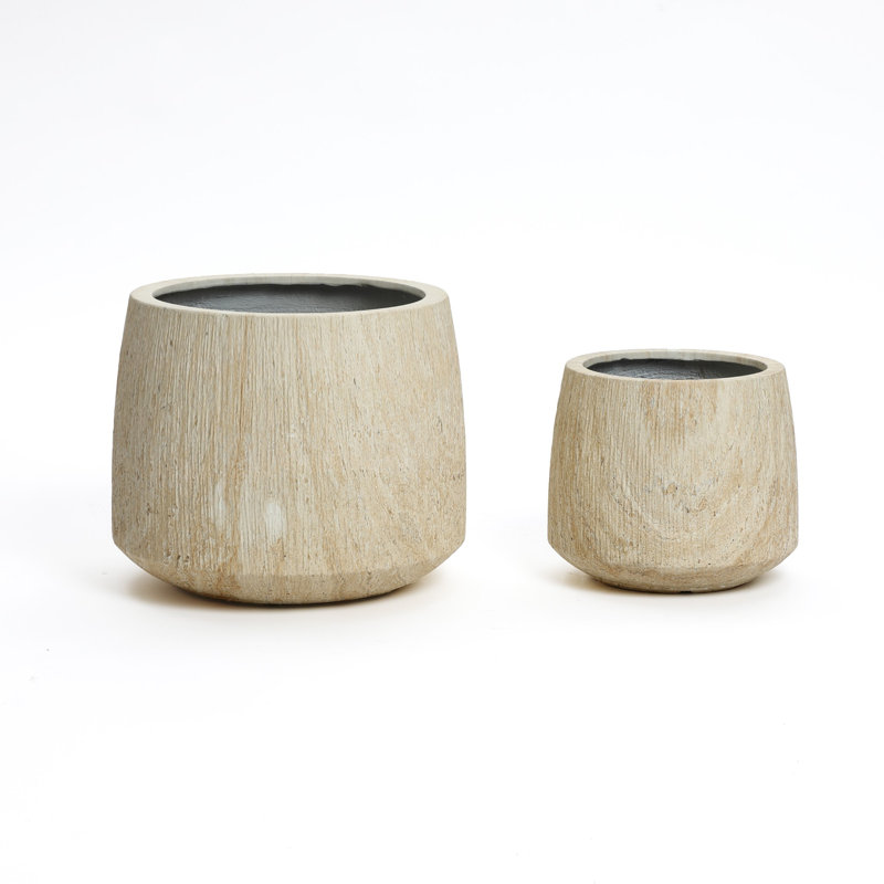Ensemble de pots de fleurs ronds 15 pièces P 15,8 ", faux marbre intérieur nervuré avec trou de drainage, Brun / Ivoire