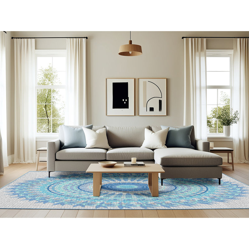 Tapis bleu marine / gris Power Loom, Rectangle 6 pi x 9 pi