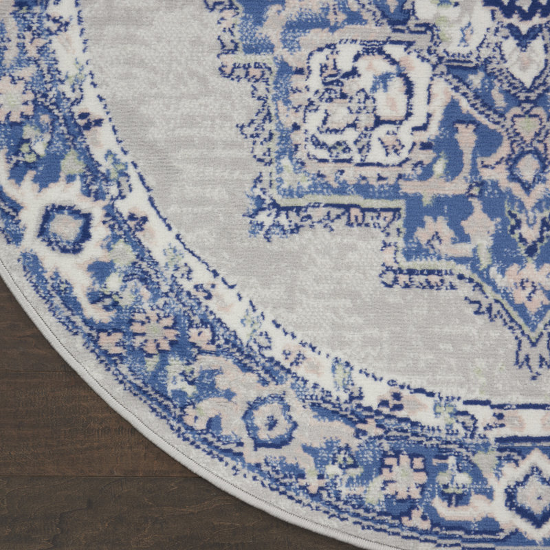 Tapis oriental bleu / ivoire Comptche, Rond 8 pi
