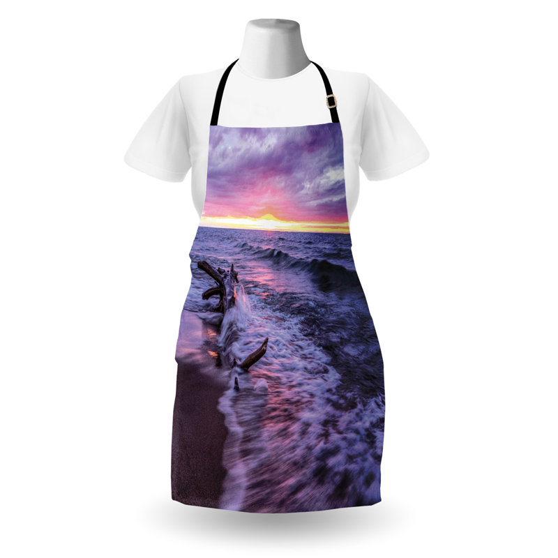 Tablier numérique East Urban Home unisexe, Wavy Sea Mighty Sunset, taille adulte, bleu gris