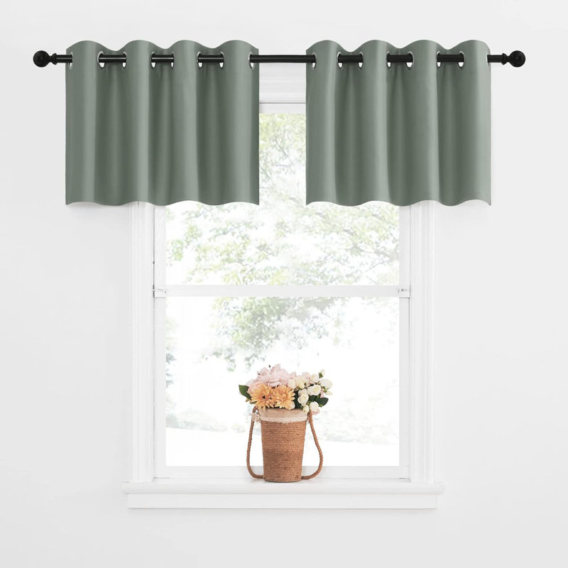 NICETOWN Blackout Small Window Valances, Rustic Farmhouse Curtains Grommet Top Thermal Insulated Window Drapes for Kitchen/Bathroom/Basement, 2 Panels.