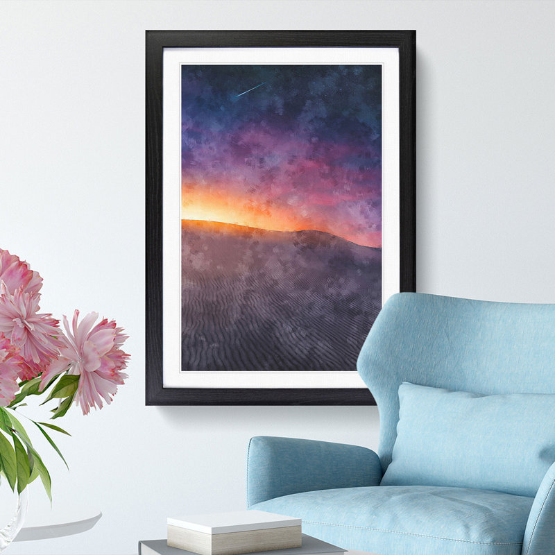 Shooting Star Over Spain Painting - Framed Print, 33cm H x 24cm W x 2cm D, Black Framed