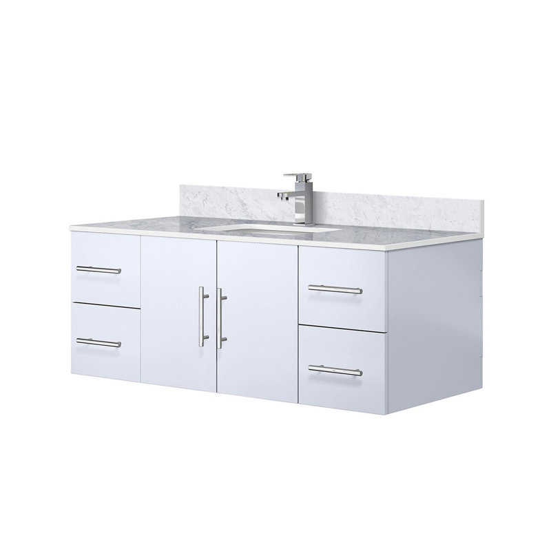 Ensemble de meuble-lavabo brillant avec plateau en marbre de Carrare et robinet