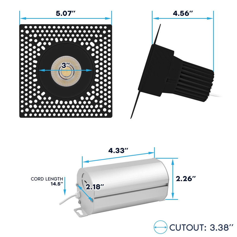 3'' 15 Watt Dimmable Air-Tight IC Rated LED Canless Recessed Lighting Kit, Black