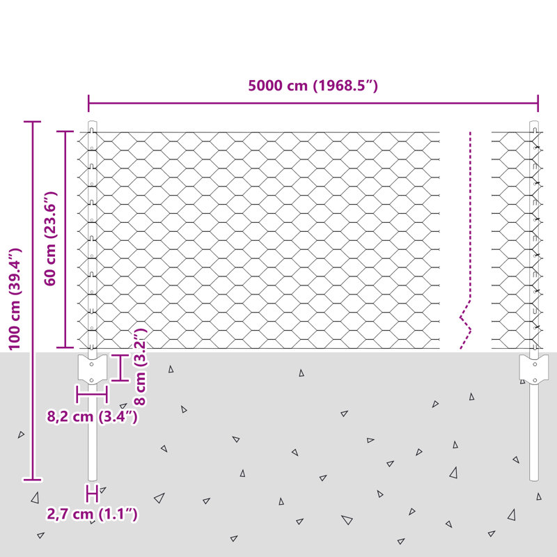 Fence with Post Segment Outdoor Barrier Garden Terrace Divider Boundary, 60cm H x 5000cm W