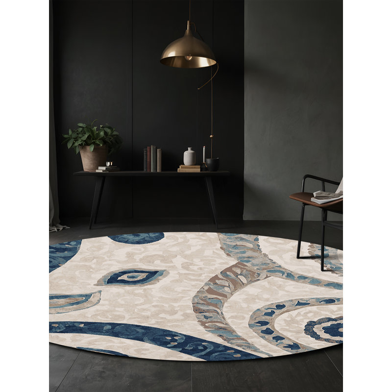 Machine Washable Beige Area Rug, Round 3'