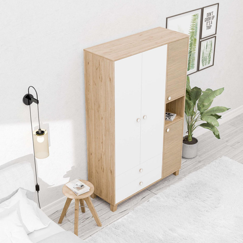 Élégante garde-robe blanche avec de nombreuses tablettes, 47,2 po x 75,4 po x 17,7 po | Panneau de particules 100% mélaminé, conception murale | Parfait pour organiser les vêtements et les accessoires dans les chambres modernes