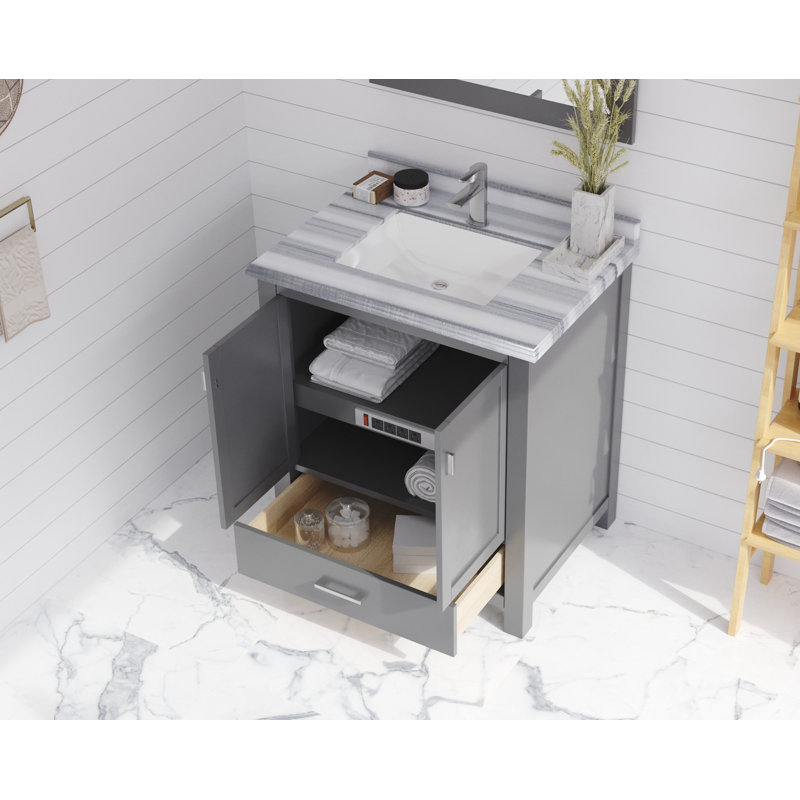 Ensemble de meuble-lavabo pour salle de bain simple 30 po Mariário, Bandes blanches, Gris