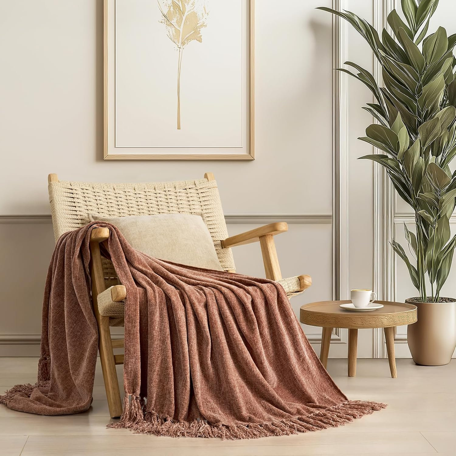 Soft Chenille Throw Blanket, Clay, 60" L x 50" W