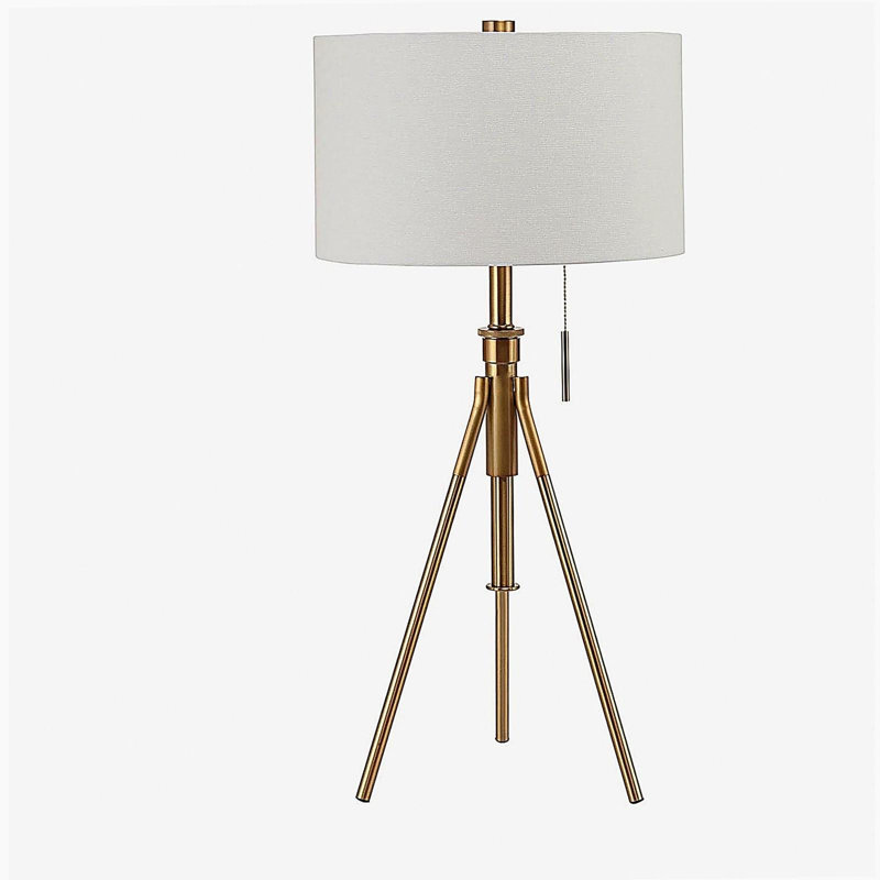 Rustic Style 1-Piece Floor Lamp, Gold Tripod Stand, Unique Pull Chain Switch, 32 inches high, Brushed Gold