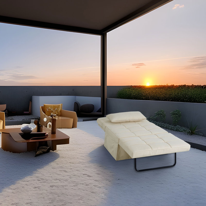 Gesko Convertible Ottoman, Large Ottoman Coffee Table, 4-in-1 sofa bed, Sleeper Chair Bed, Cream Linen