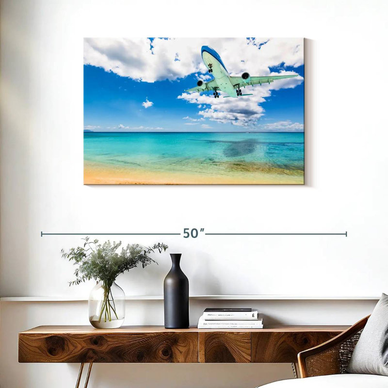 Avion au-dessus de la plage, H 24 po x l 36 po