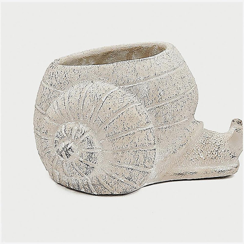 8.3x7x4.7" Decorative Sand and Cement Snail Planter with Textured Beige Finish