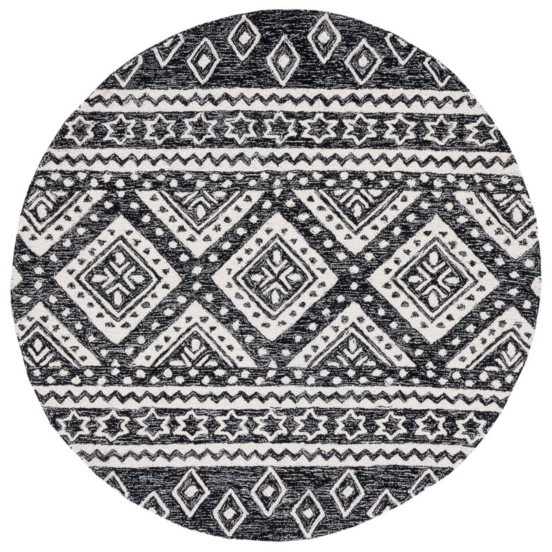 Gradin Micro-Loop Hand Tufted Wool And Cotton With Latex Southwestern Rug, Round 5'
