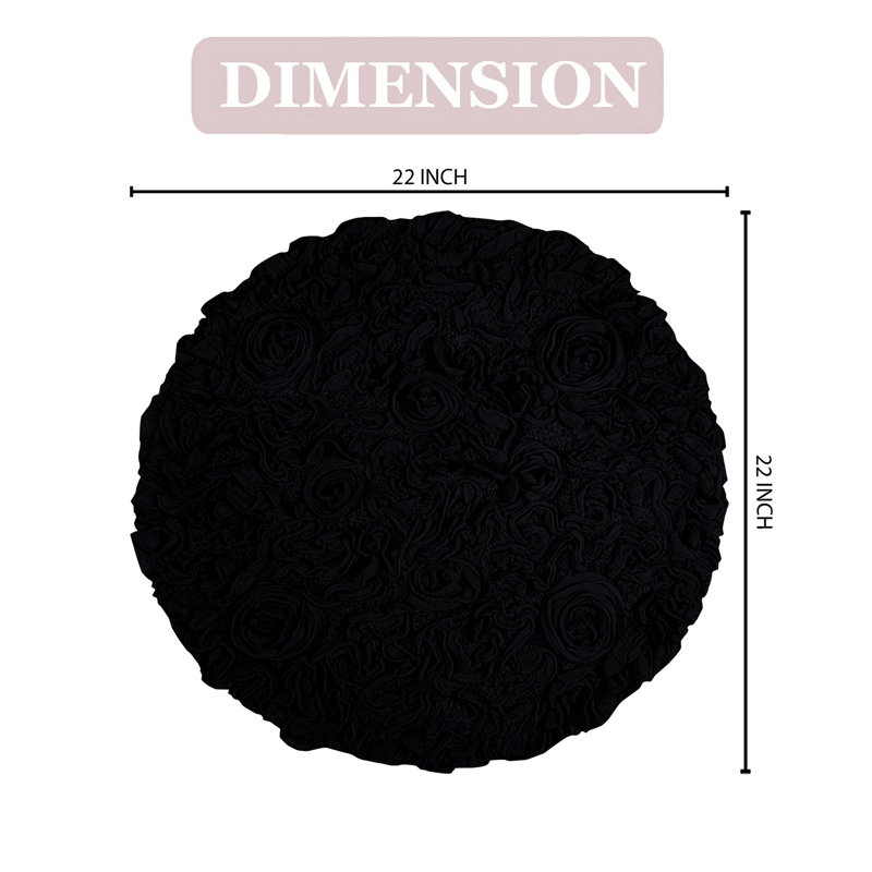 Tapis de bain rond 100% coton Home Weavers Franciska, L 22 po x L 22 po, Noir