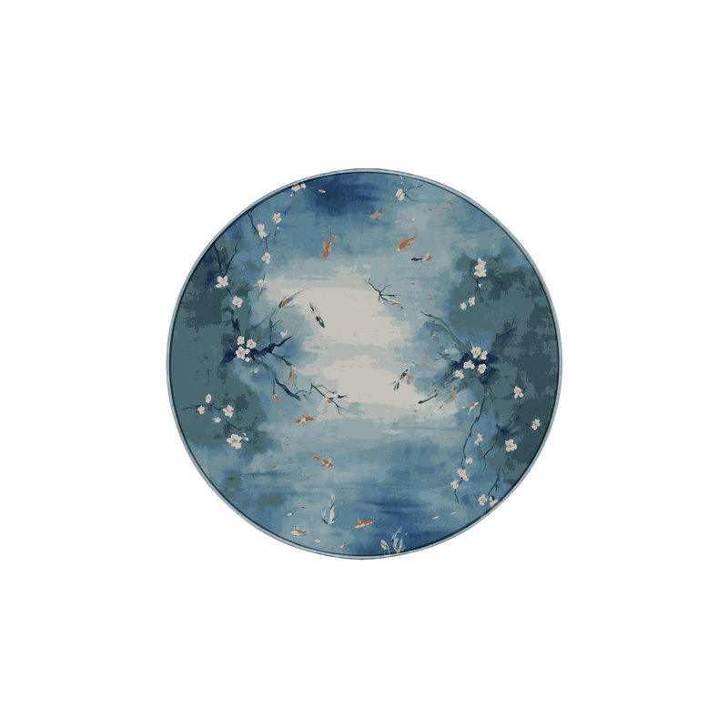 Tapis bleu lavable à la machine, Rond 5 pi