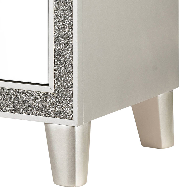 Table de chevet champagne avec tiroirs doublés de feutre - 2 tiroirs, attrait miroitant pour la magnificence