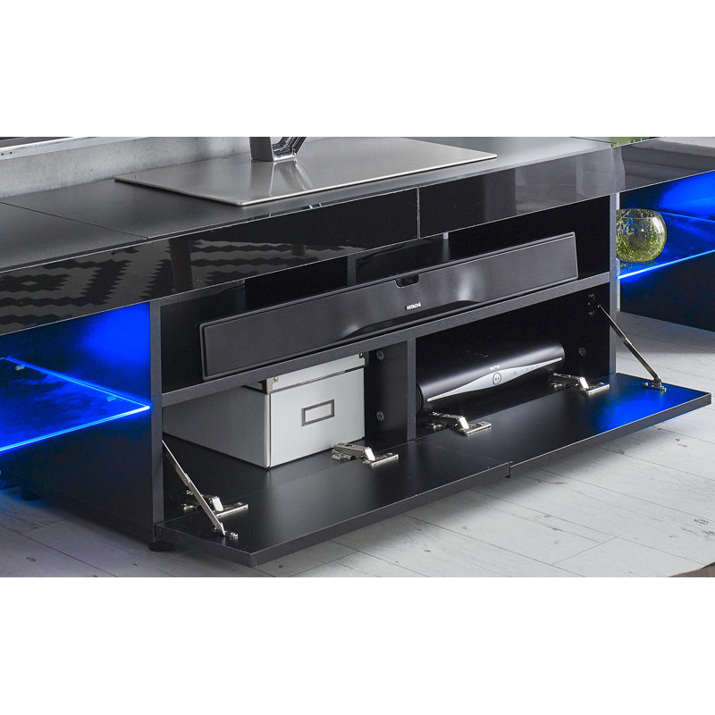 TV Stand by Chancey Glossy 200cm Wide Cabinet with Lights for up to 88" TV's, Black