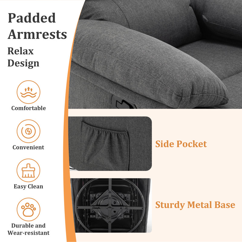 Recliner Chair, 360 Swivel Rocker Chair For Adults, Small Rocking Recliner Chair For Small Spaces, Upholstered Fabric Recliner With Side Pockets