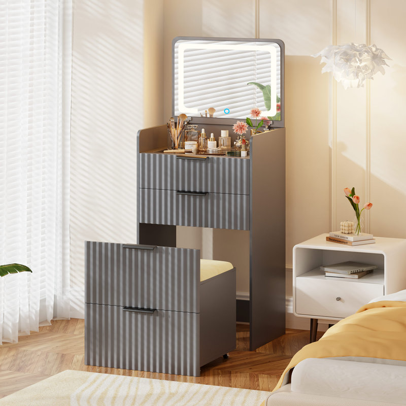 Dressing Table with Mirror, Grey