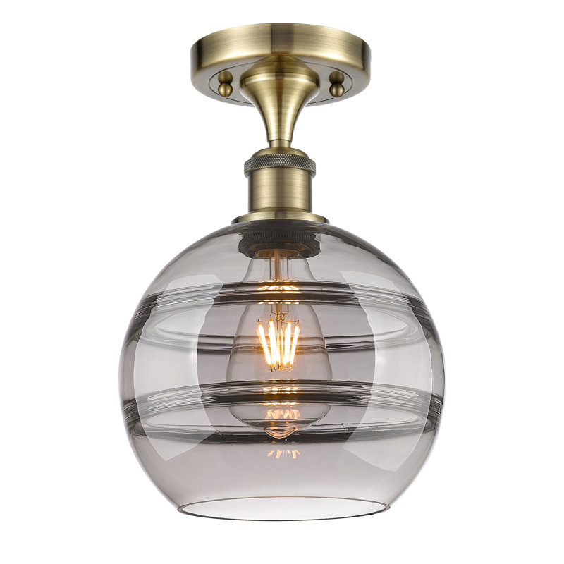 Plafonnier semi-encastré 1 lumière Ballston - Adrieanna, Laiton antique, H 11,13 po x l 8 po x P 8 po, Gris fumée clair