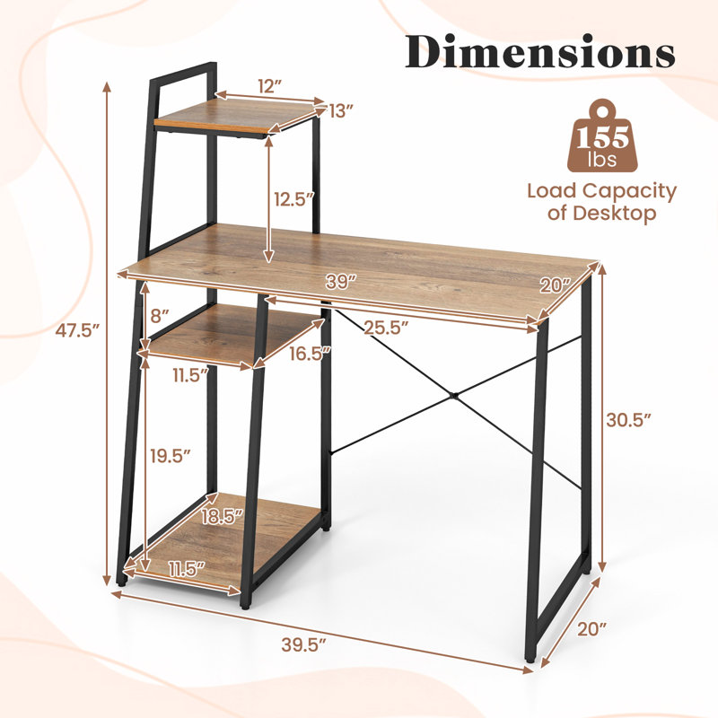 Provance Metal Base Writing Desk, Oak/Black